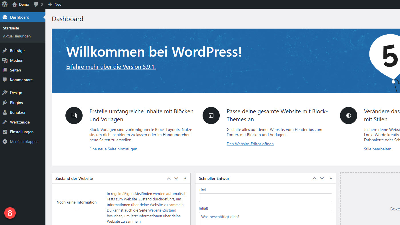 WordPress installieren | das Backend